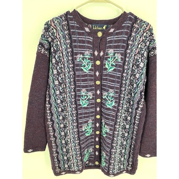 Tulchan Womens Wool Cardigan With Floral Embroidery & Gold Buttons Size M/L Mulb - Picture 3 of 10